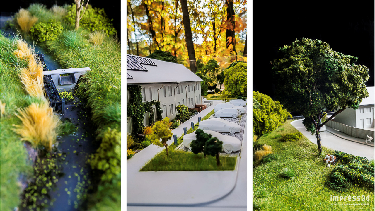 Diorama Duurzame wijk, miniatuur groenvoorziening